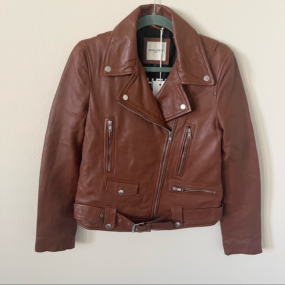 NWT EACH x OTHER Belted Leather Biker Jacket Size S